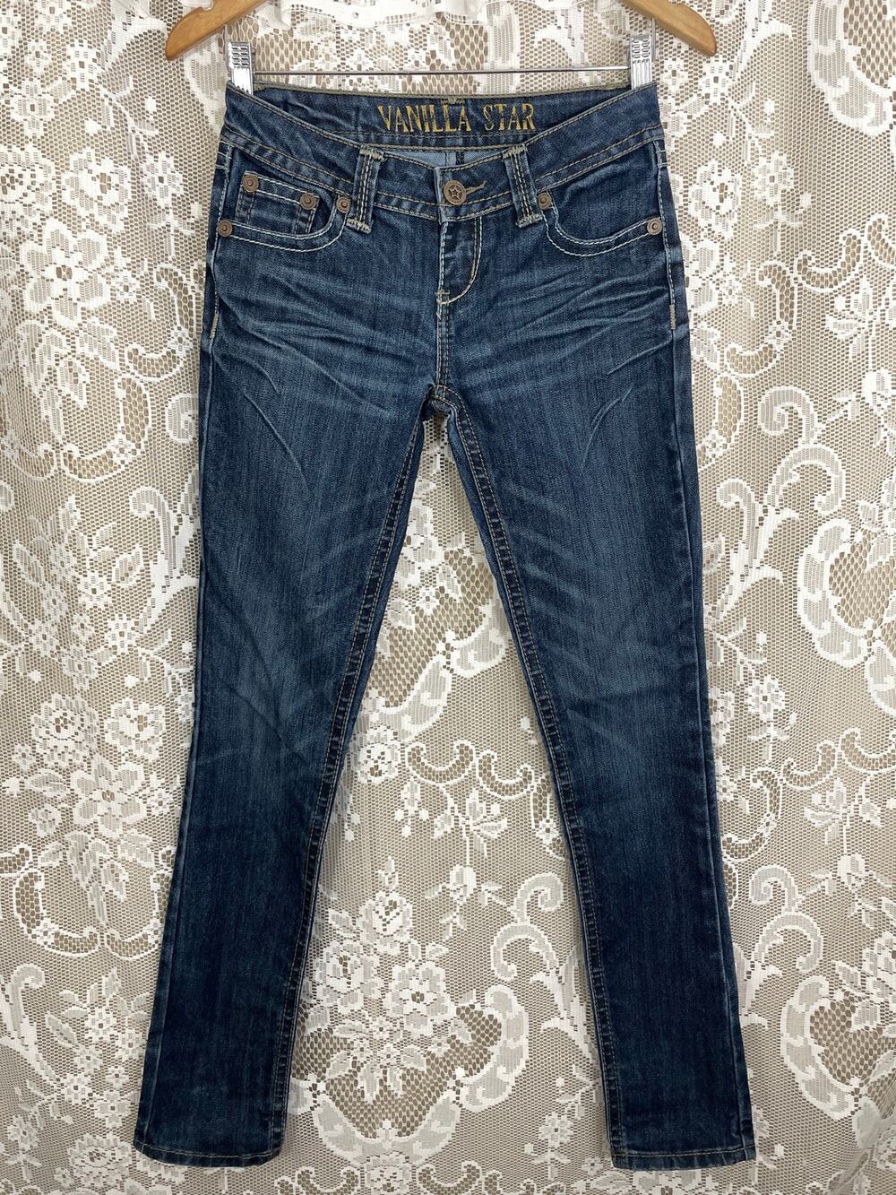 Vanilla Star Skinny Jeans Blue Dark Wash Whiskered Juniors Size 1